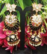 Latest Designer Black Pink Meenakari Kundan Pearl Jhumki Earrings