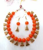 Necklace  Maroon Set Haar Beads Gold Plated Indian Jewelry With Earrings  Bollywood  For women & Girls