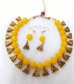 Necklace  yellow Set Haar Beads Gold Plated Indian Jewelry With Earrings  Bollywood  For women & Girls