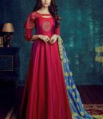 Pink resham embroidery taffeta anarkali suit 
