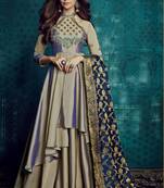 Grey resham embroidery taffeta anarakali gown suit 