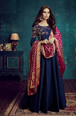 Blue resham embroidery taffeta salwar 1