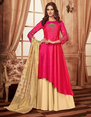 Pink resham embroidery taffeta salwar 1