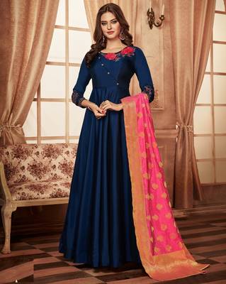 Blue resham embroidery taffeta salwar 1