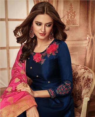 Blue resham embroidery taffeta salwar 2