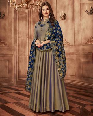 Grey resham embroidery taffeta salwar 1