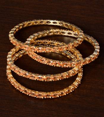 Champagne Colored Stone Embellished Two Pairs of Designer Bangles 1