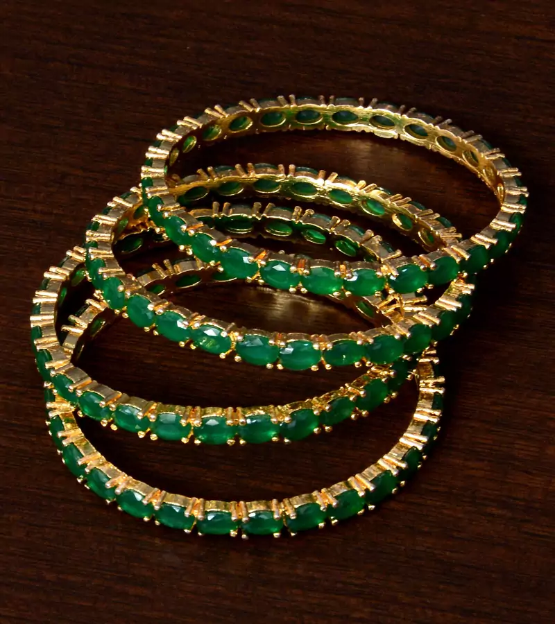Emerald Embellished Two Pairs of Designer Bangles