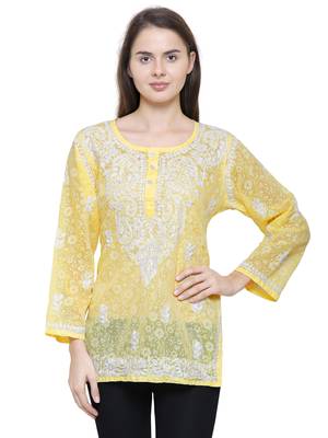 Yellow embroidered brasso chiffon-tops 1