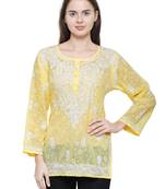 Yellow embroidered brasso chiffon-tops