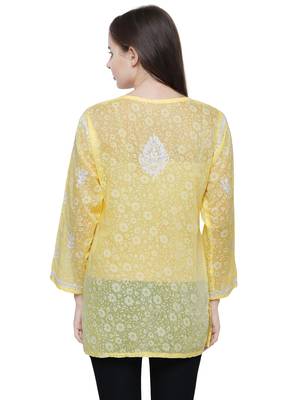 Yellow embroidered brasso chiffon-tops 2