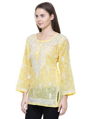 Yellow embroidered brasso chiffon-tops 3