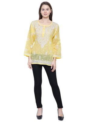 Yellow embroidered brasso chiffon-tops 5