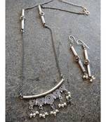 Chain Type German Silver Necklace Set With Pearl Drops And Matching Earring