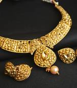 gold tone white stone studded wedding hoker necklace set