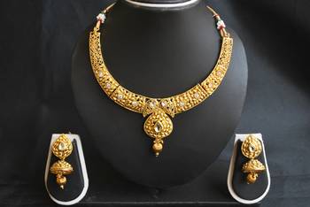 gold tone delicately crafted choker necklace set 2