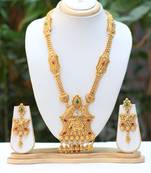 Goddess lakhmi gold tone long haram necklace set