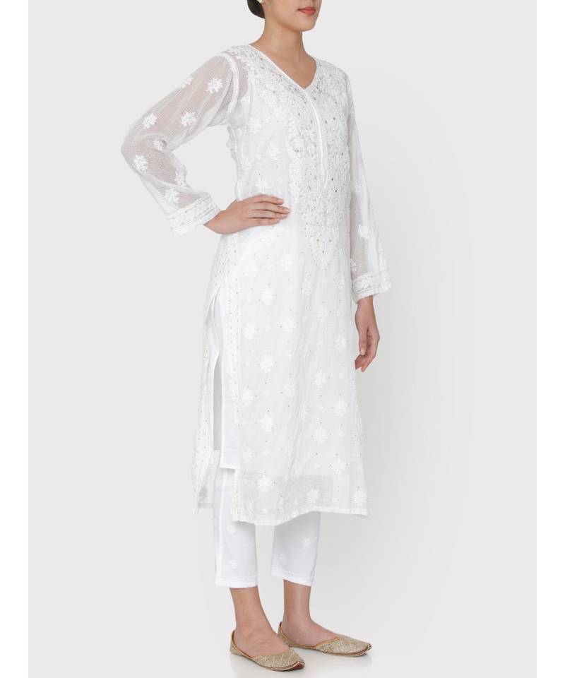 Kota Chikankari kurti with beautiful mukesh work