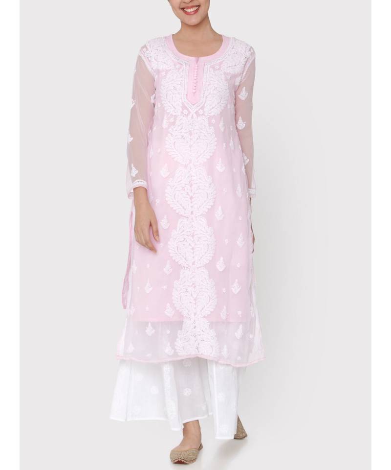 Baby Pink kurti with white thread work with slip SHADES 2948339
