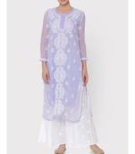 Lavender chikankari kurti with white thread work 
