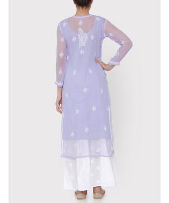Lavender chikankari kurti with white thread work  2