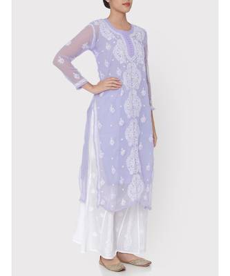 Lavender chikankari kurti with white thread work  3