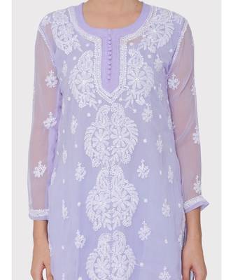 Lavender chikankari kurti with white thread work  4