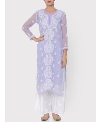 Lavender chikankari kurti with white thread work  5