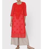 Red Chikankari  Kurti With Hakoba Sleeves