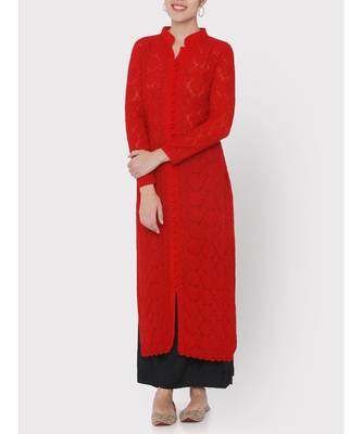 Red Chikankari Full Jaal Kurti 1