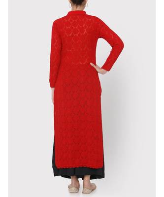 Red Chikankari Full Jaal Kurti 2