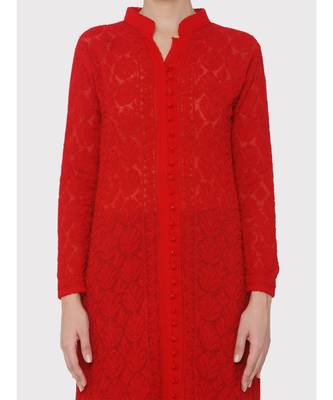 Red Chikankari Full Jaal Kurti 4