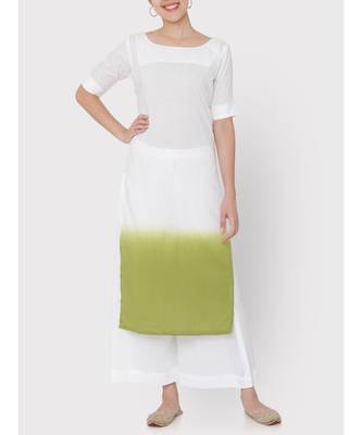 White Cotton ombre green Kurti with palazzo 1