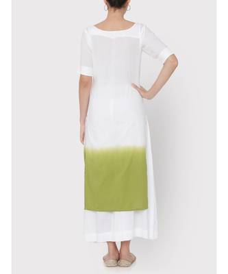 White Cotton ombre green Kurti with palazzo 2
