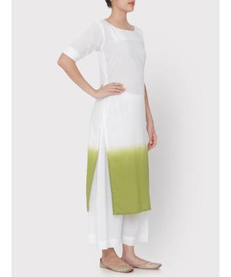 White Cotton ombre green Kurti with palazzo 3
