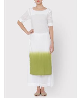White Cotton ombre green Kurti with palazzo 5