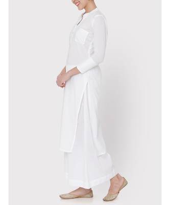 White cotton Mandarin collared pocket Kurti with palazzo 1