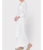 White cotton Mandarin collared pocket Kurti with palazzo