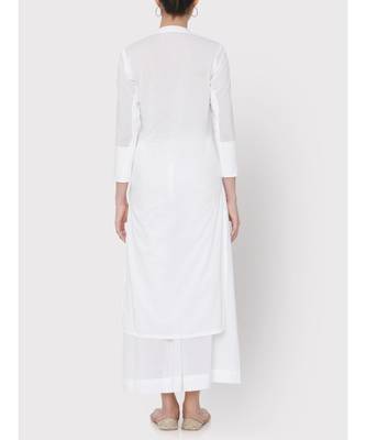 White cotton Mandarin collared pocket Kurti with palazzo 2