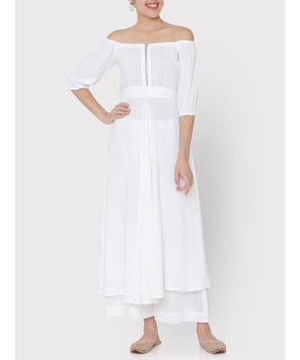 White soft rayon off shoulder dress with palazzo 1