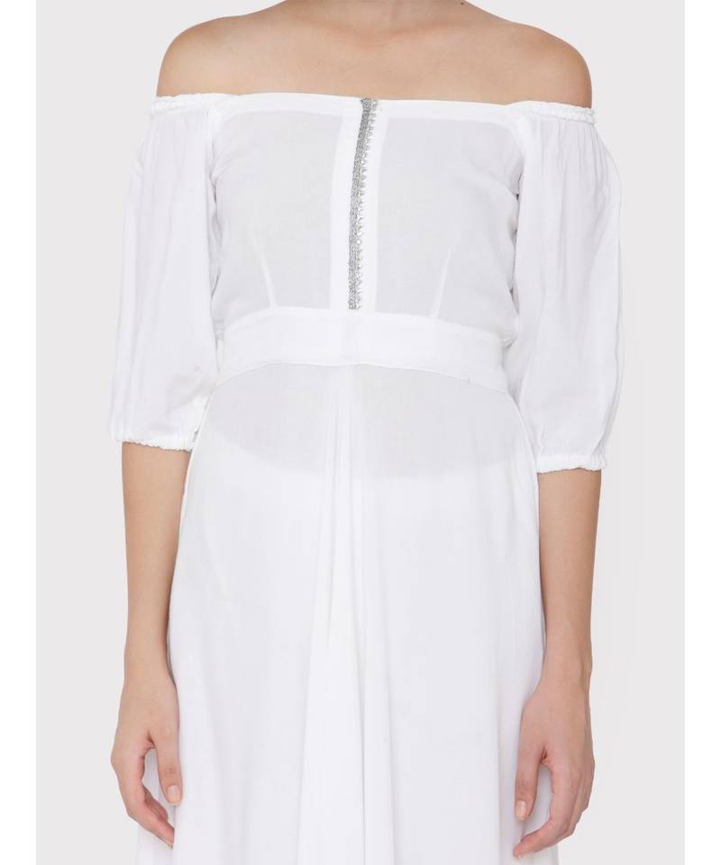White soft rayon off shoulder dress with palazzo