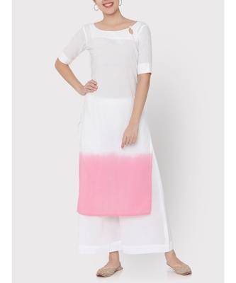 White Cotton pink ombre drop neck suit with palazzo 1