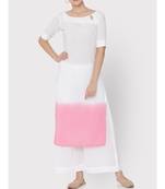 White Cotton pink ombre drop neck suit with palazzo
