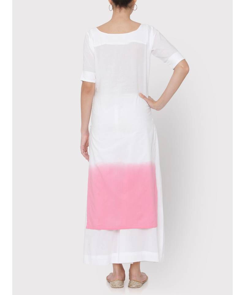 White Cotton pink ombre drop neck suit with palazzo