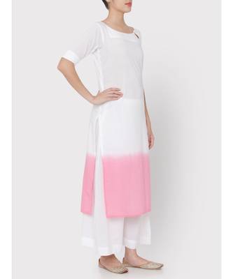White Cotton pink ombre drop neck suit with palazzo 3