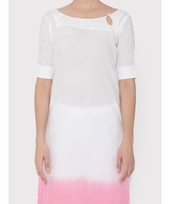 White Cotton pink ombre drop neck suit with palazzo 4