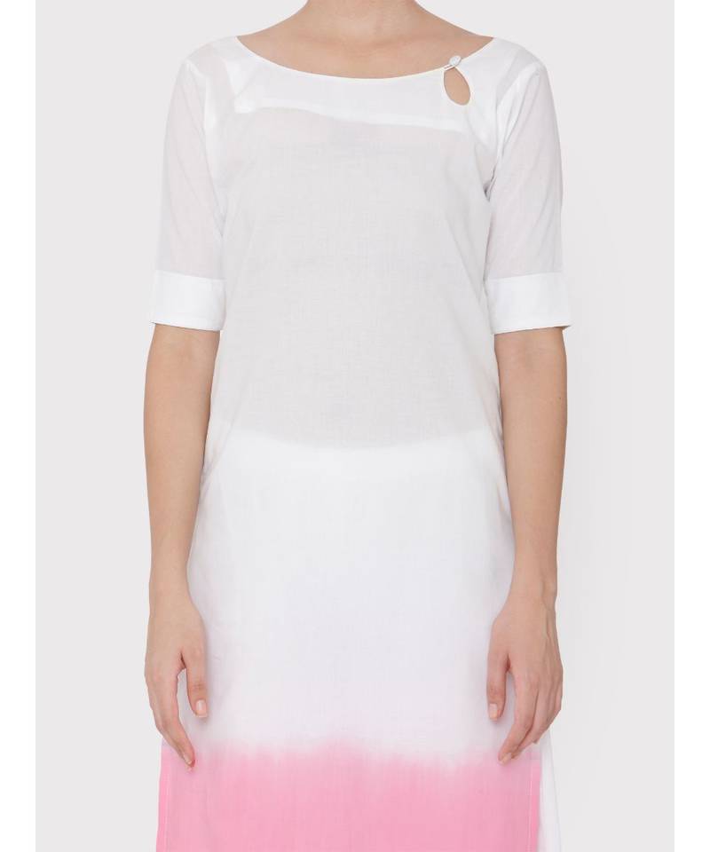 White Cotton pink ombre drop neck suit with palazzo