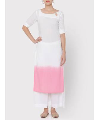White Cotton pink ombre drop neck suit with palazzo 5