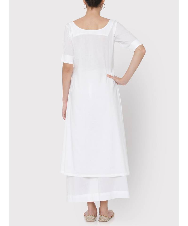 Cotton white A-line suit with palazzo