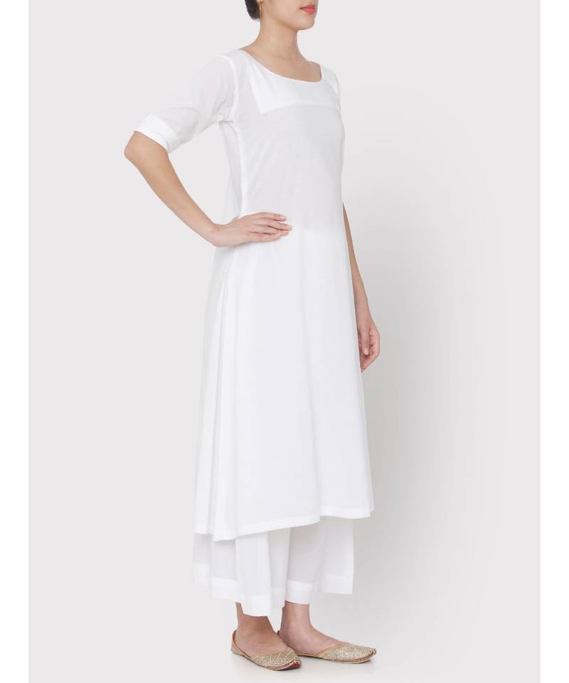 Cotton white A-line suit with palazzo